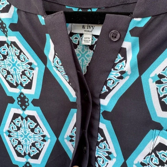 Crown & Ivy Blue Geometric Tunic Dress size 18W - Picture 6 of 7